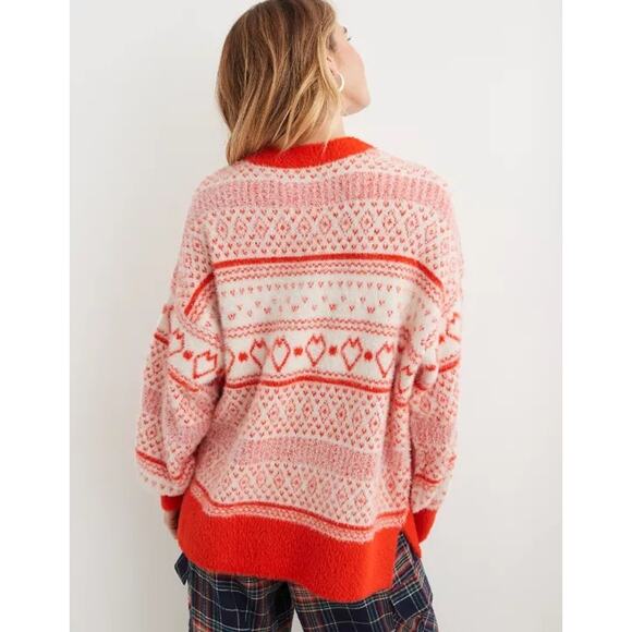 Aerie Flurry Oversized Red Fleece Crew Sweater XXL Graphic Heart Cool Vibes Cozy - Picture 4 of 12